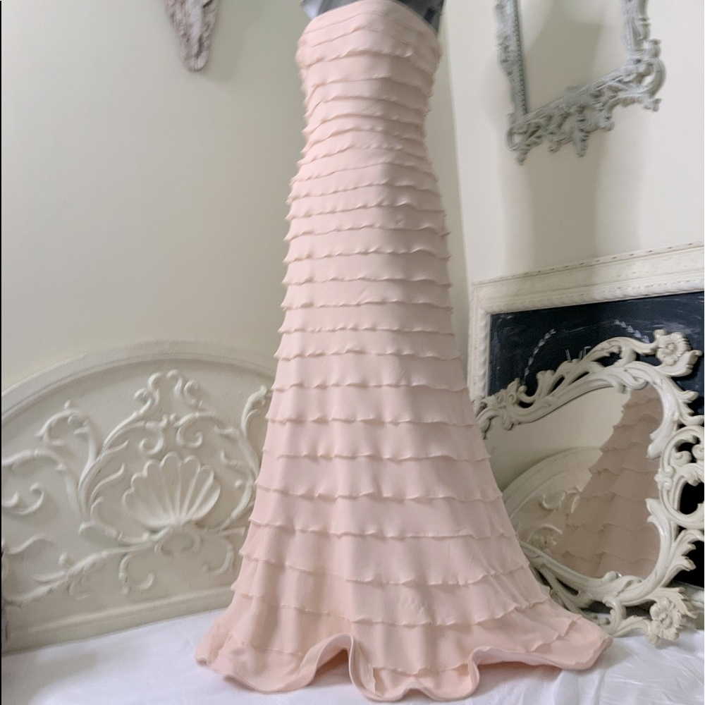 Tadashi Collection Silk Tiered Strapless Pastel Gown
